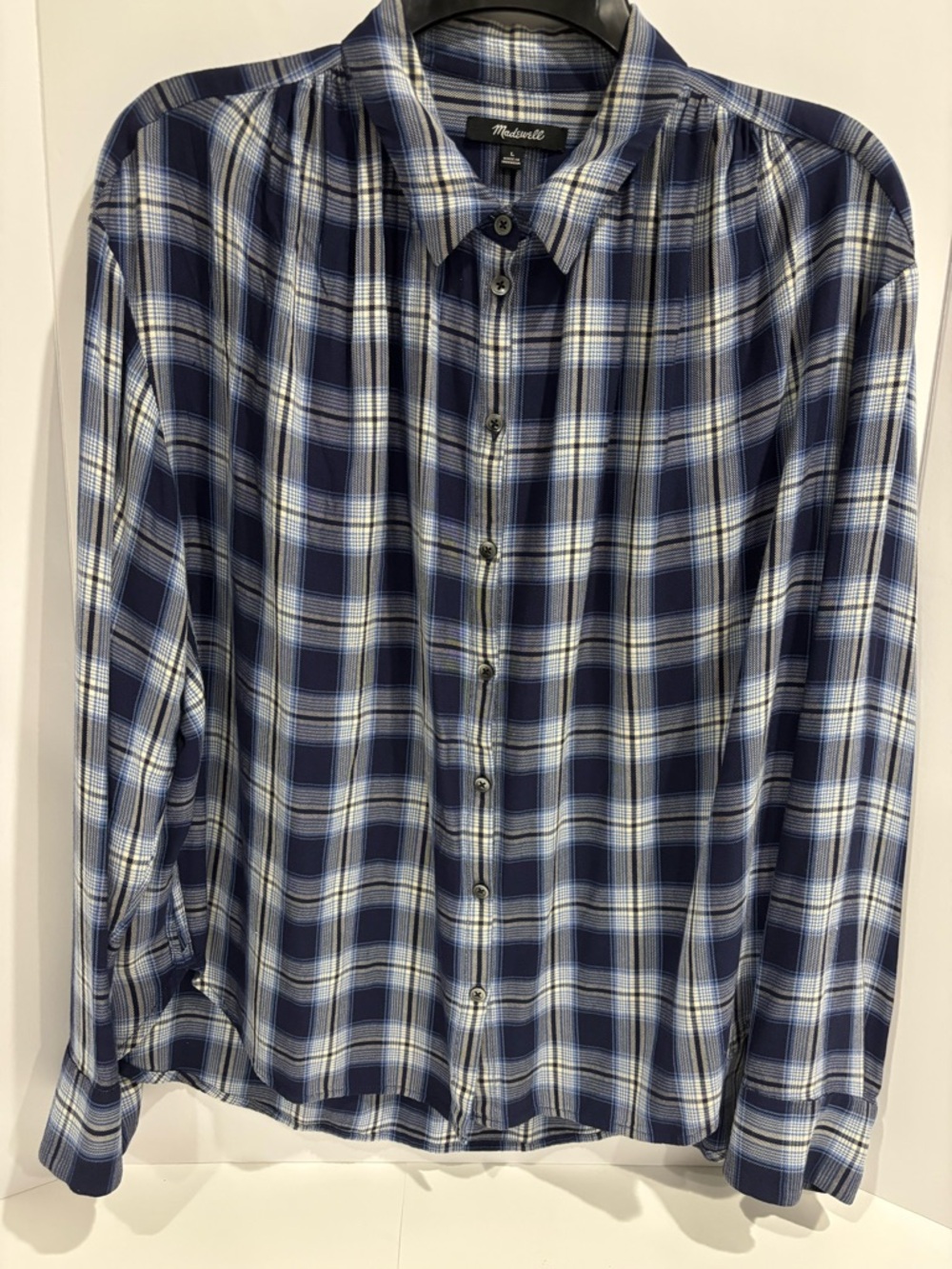 Madewell Central Lansford Blue and White Plaid Button-Down Long Sleeve Shirt